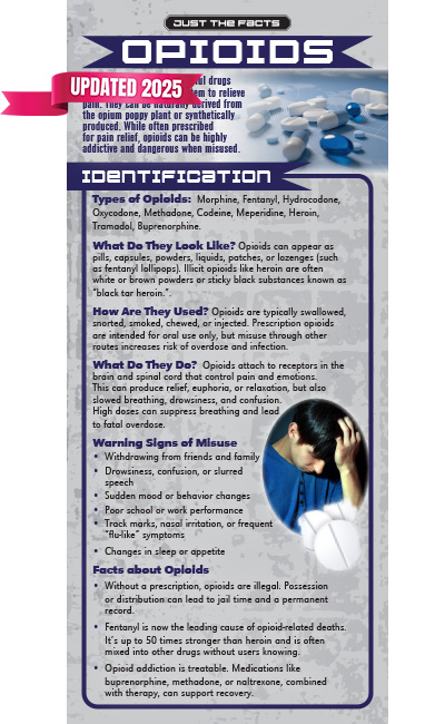 PAM-SSDA-45 Opioids Updated 2025 WEB COVER Just the Facts Rack Card: Opioids