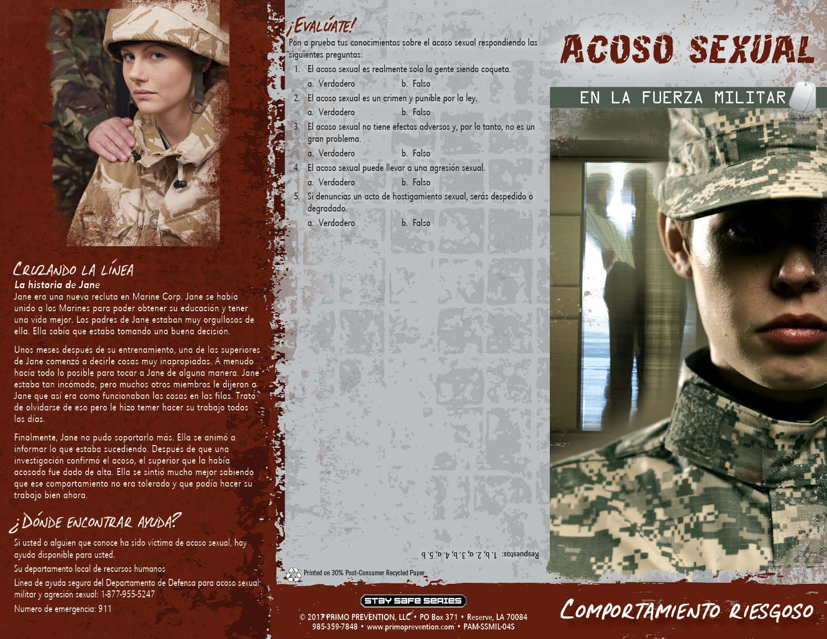 PAM-SSMIL-04S Sexual Harassment in the Military-SPAN-FRONT *SPANISH* Sexual Harassment in the Military: Risky Behavior Pamphlet - Image 3