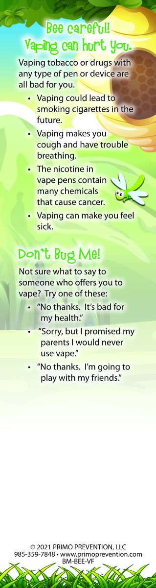 BeeLikeMe BM-Vape-back Bee Like Me. Vape Free! Bookmark - Image 2