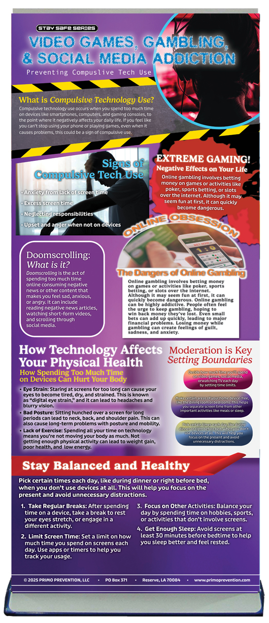 BAN-SSMH-31 video games-PRESS!!! Video Games, Online Gambling & Social Media Addiction Retractable Presentation Banner Package - Image 2