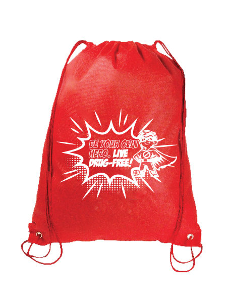 DPM 2026 YOUTH draw string bag WEB Be Your Own Hero. Live Drug-Free! Youth Drawstring Backpack